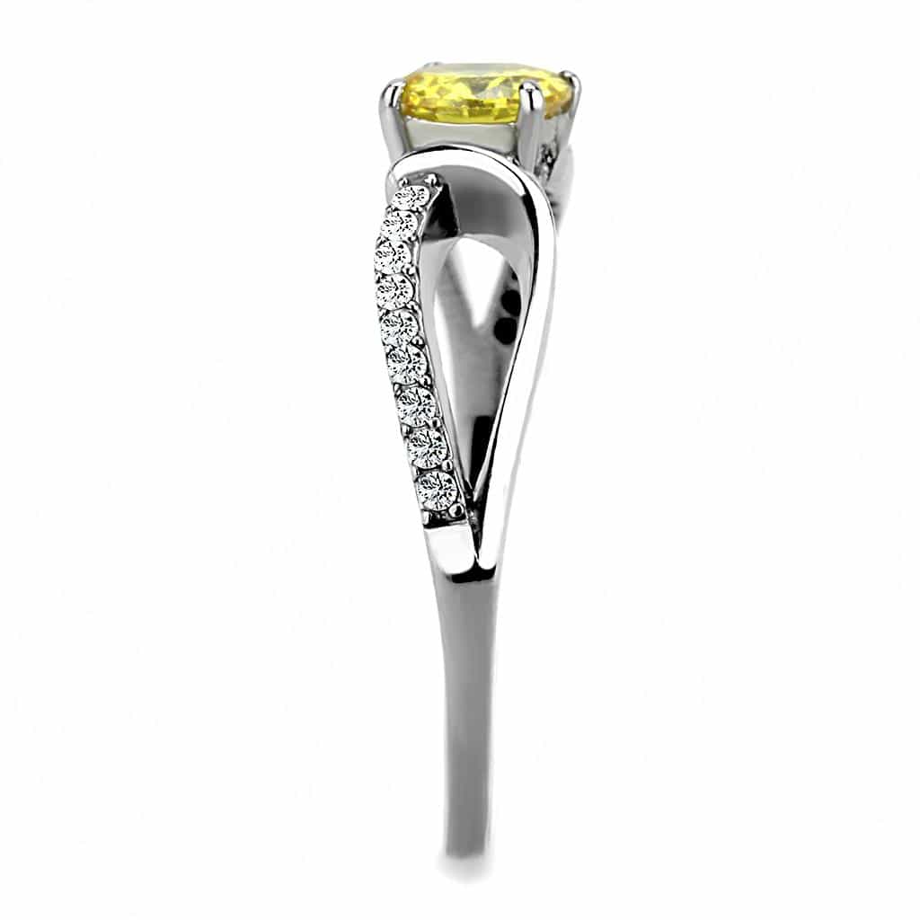 Stainless Steel Yellow CZ Round Pave Bypass Solitaire Ring view 8