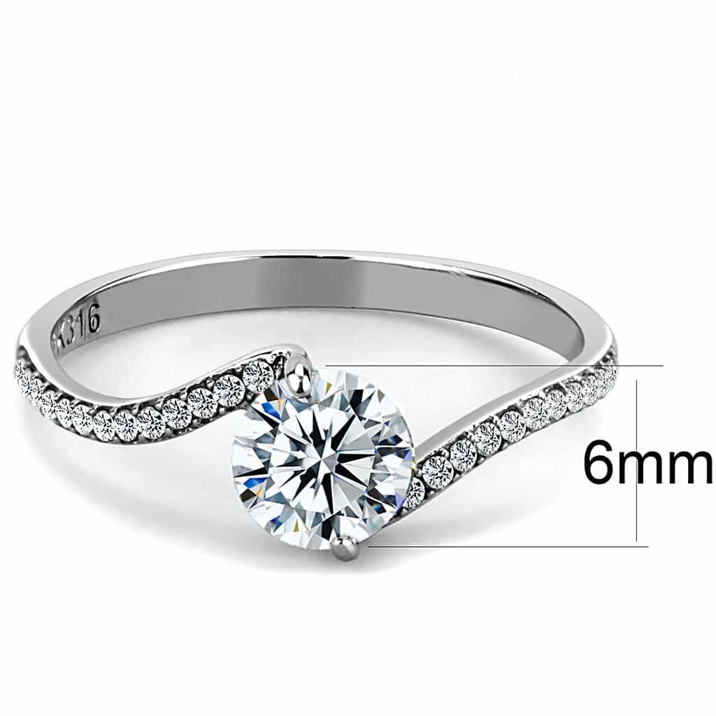 Stainless Steel CZ Round Pave Thin Band Solitaire Ring view 4