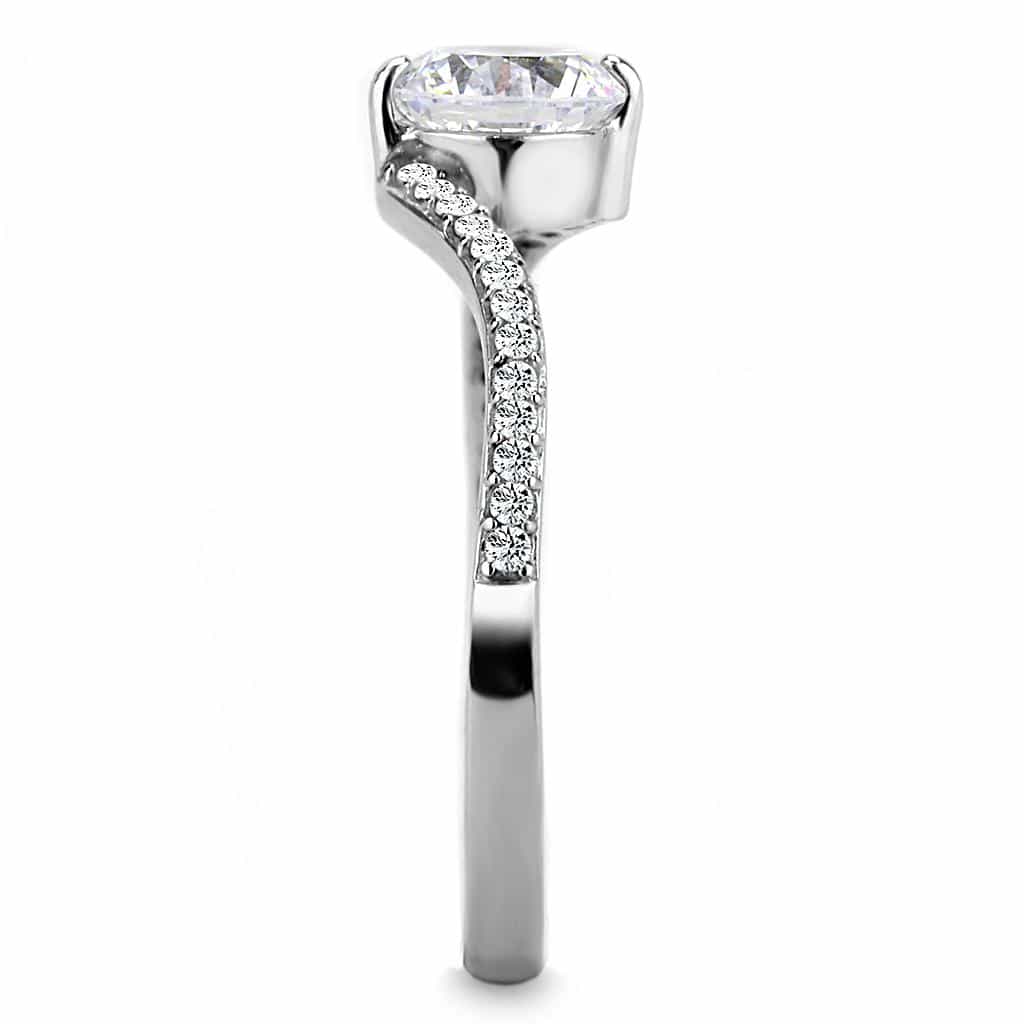 Stainless Steel CZ Round Pave Thin Band Solitaire Ring view 8