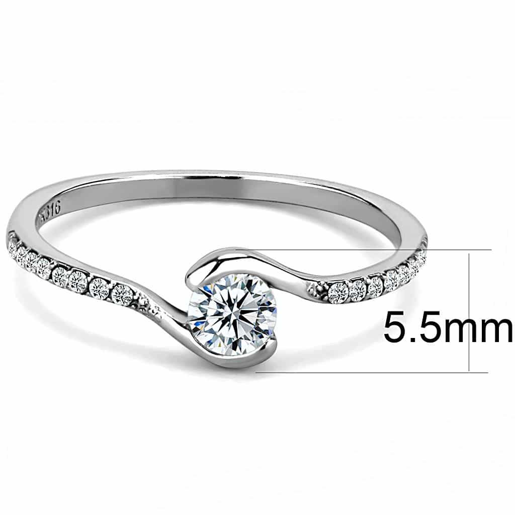 Stainless Steel CZ Round Bezel Pave Thin Bypass Ring view 4