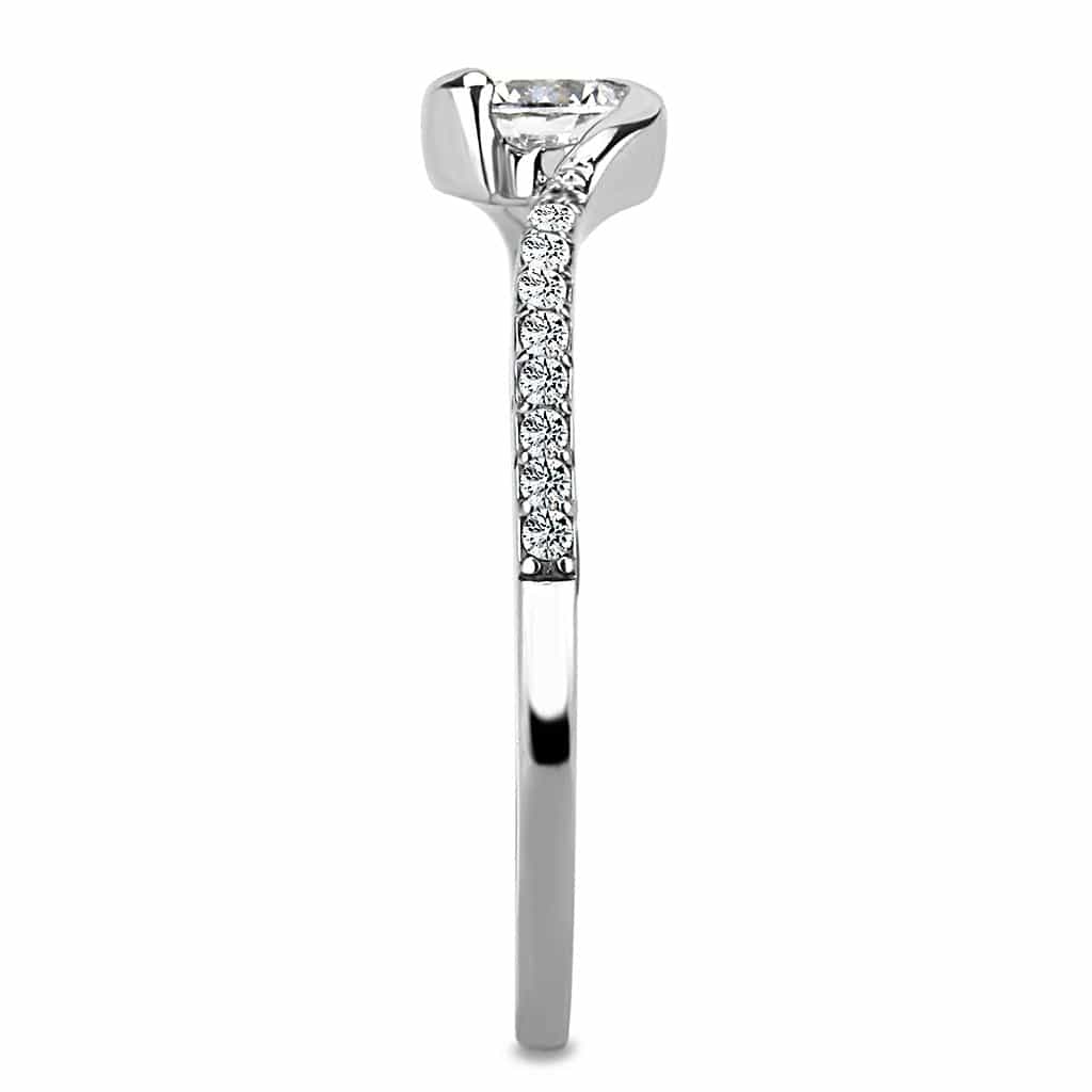 Stainless Steel CZ Round Bezel Pave Thin Bypass Ring view 8