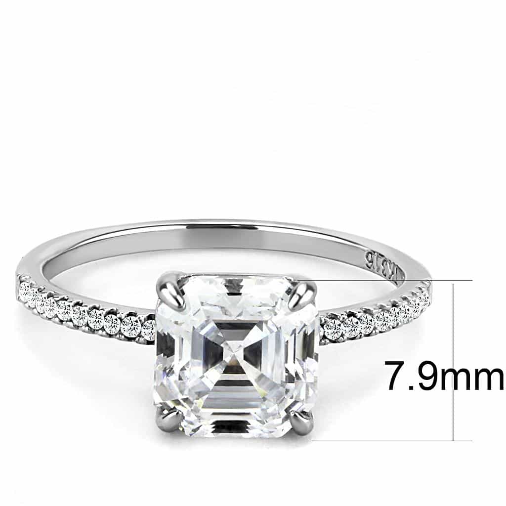 Stainless Steel CZ Asscher Cut Prong Pave Solitaire Ring view 4