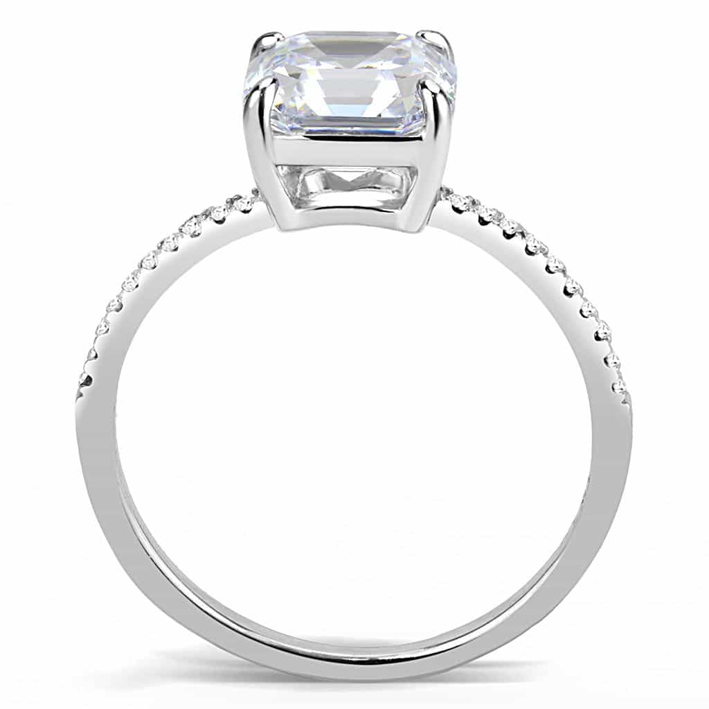 Stainless Steel CZ Asscher Cut Prong Pave Solitaire Ring view 6