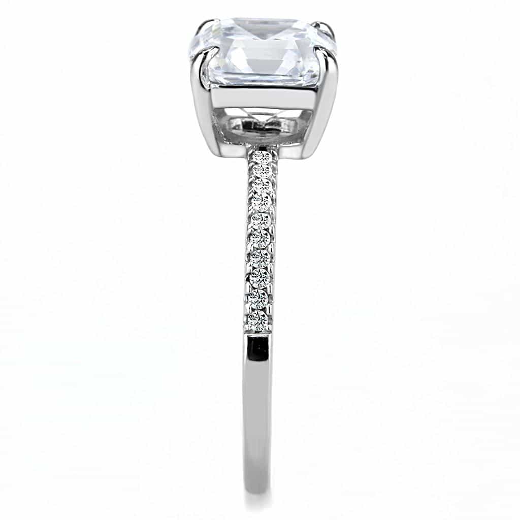Stainless Steel CZ Asscher Cut Prong Pave Solitaire Ring view 8