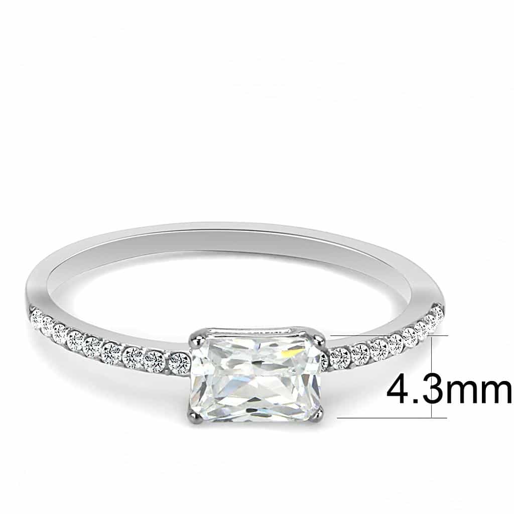 Stainless Steel CZ Emerald Cut Prong Pave Solitaire Ring view 4