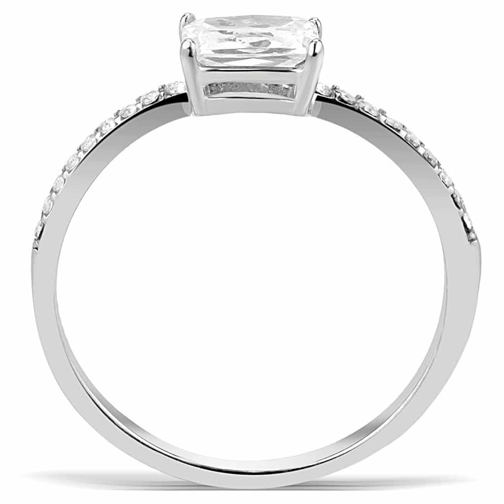 Stainless Steel CZ Emerald Cut Prong Pave Solitaire Ring view 6