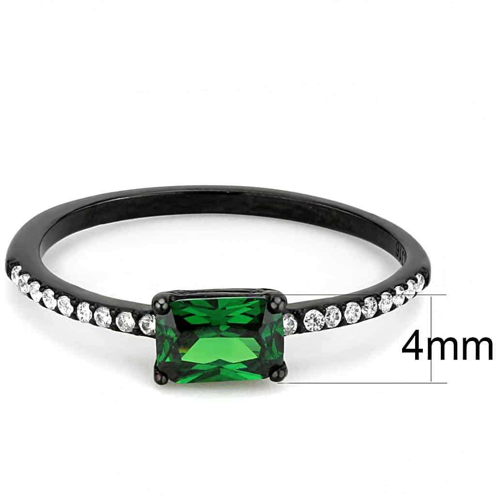 Stainless Steel Black IP Green CZ Emerald Cut Pave Ring view 4