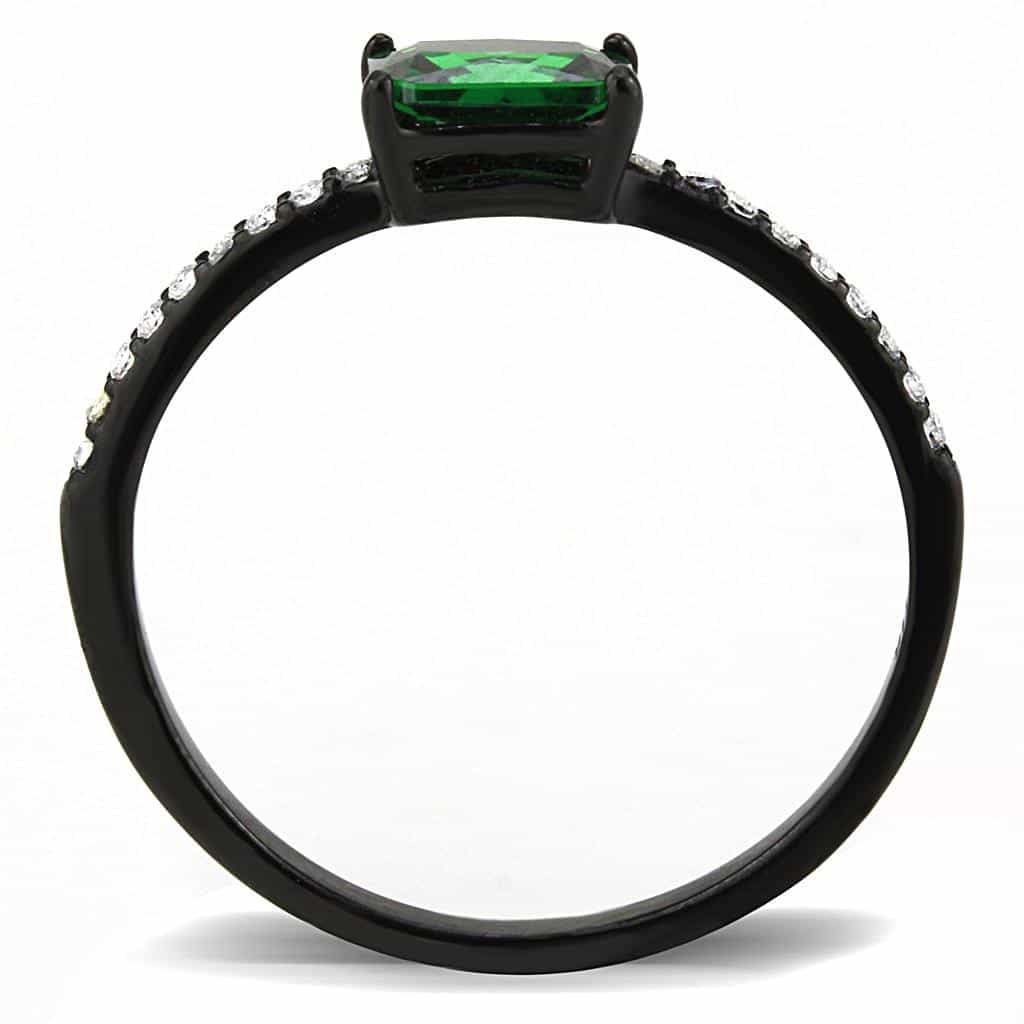 Stainless Steel Black IP Green CZ Emerald Cut Pave Ring view 6