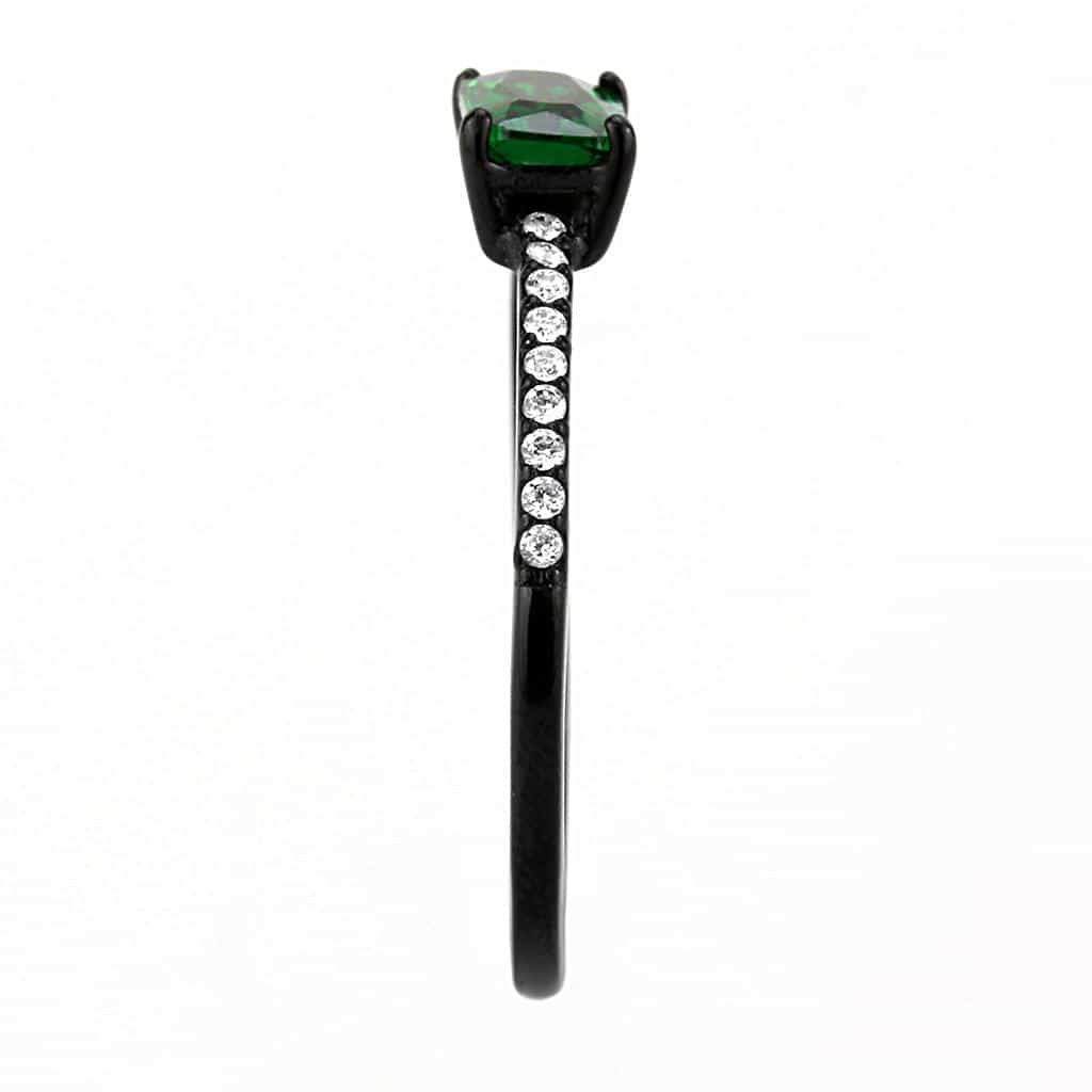 Stainless Steel Black IP Green CZ Emerald Cut Pave Ring view 8