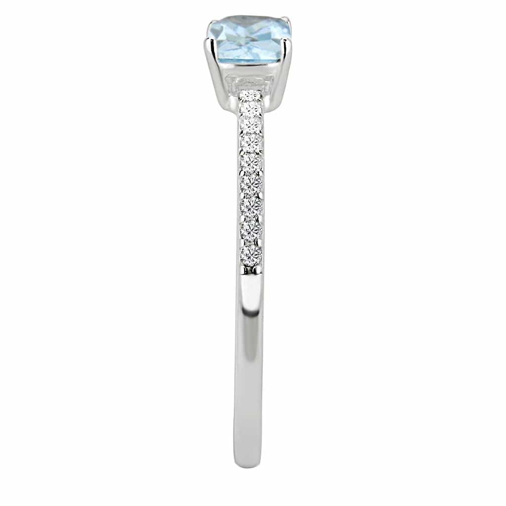Stainless Steel Aqua CZ Emerald Cut Pave Solitaire Ring view 8