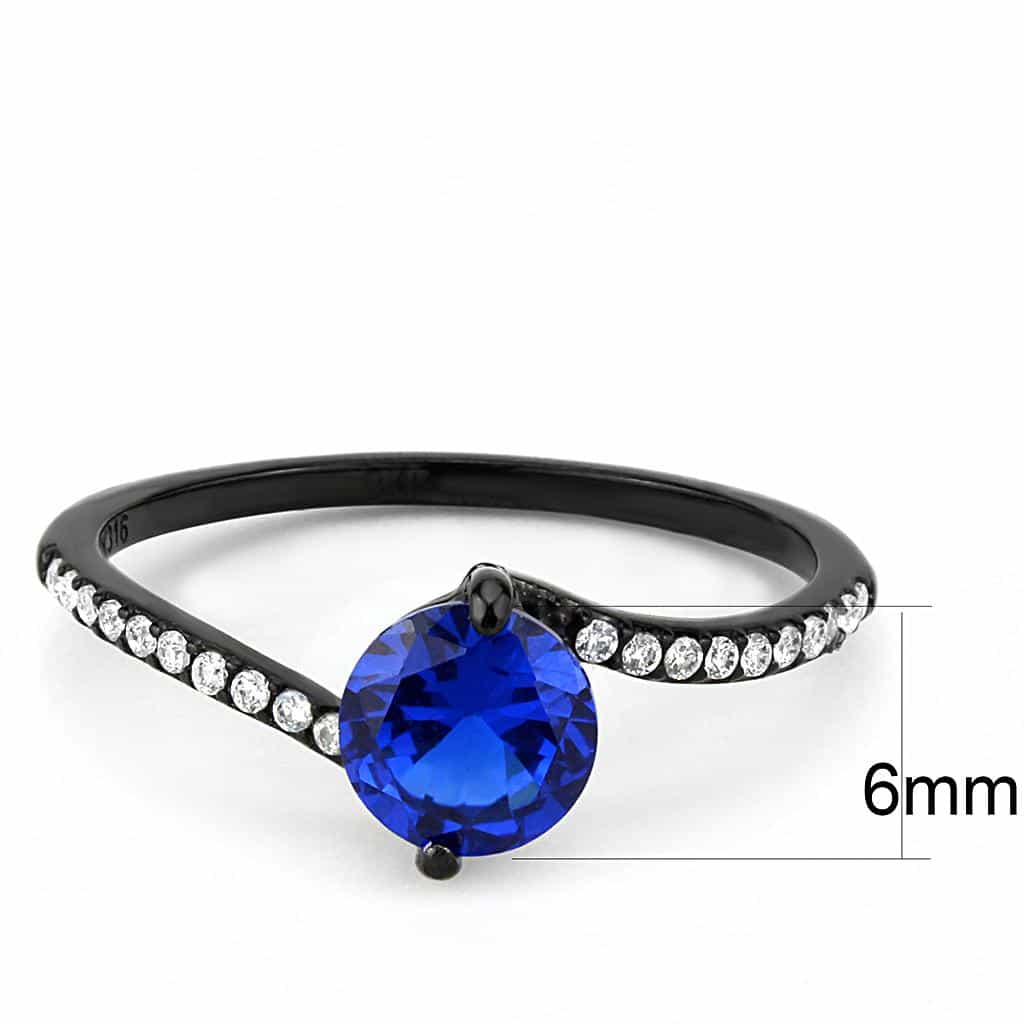 Stainless Steel Black IP Blue Sapphire CZ Round Pave Ring view 4