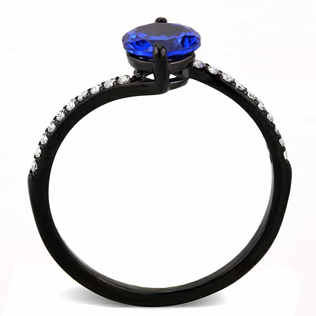 Stainless Steel Black IP Blue Sapphire CZ Round Pave Ring view 6