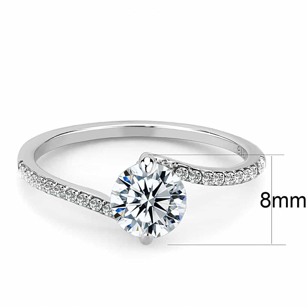 Stainless Steel CZ Round Prong Pave Thin Solitaire Ring view 4