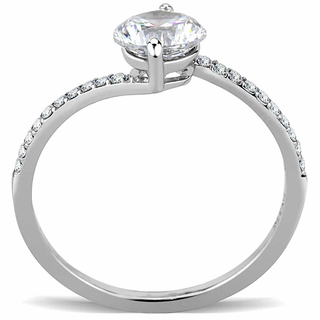 Stainless Steel CZ Round Prong Pave Thin Solitaire Ring view 6