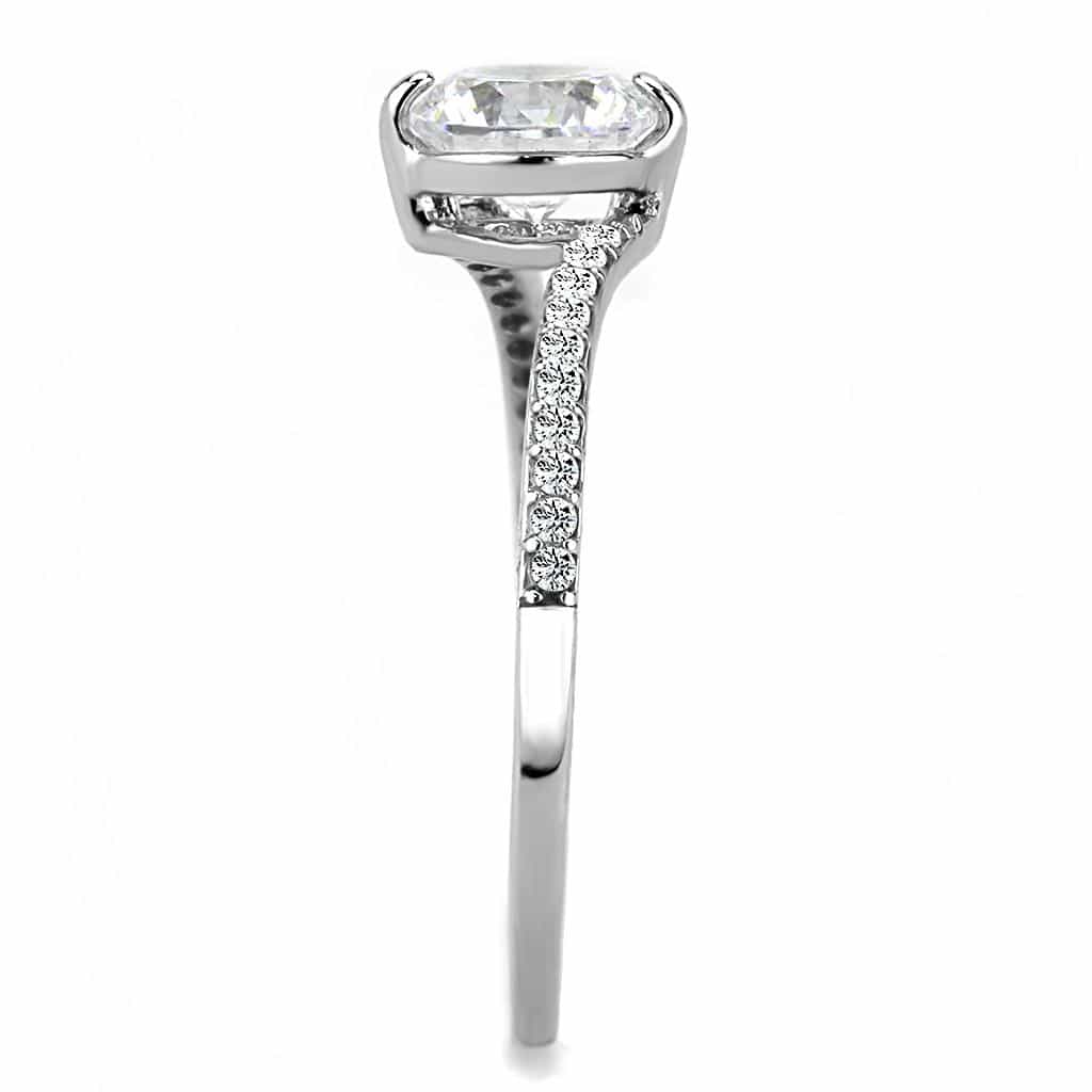 Stainless Steel CZ Round Prong Pave Thin Solitaire Ring view 8
