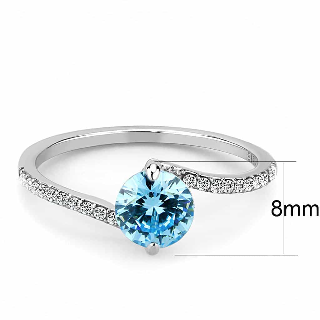 Stainless Steel Aqua CZ Round Prong Pave Bypass Ring view 4