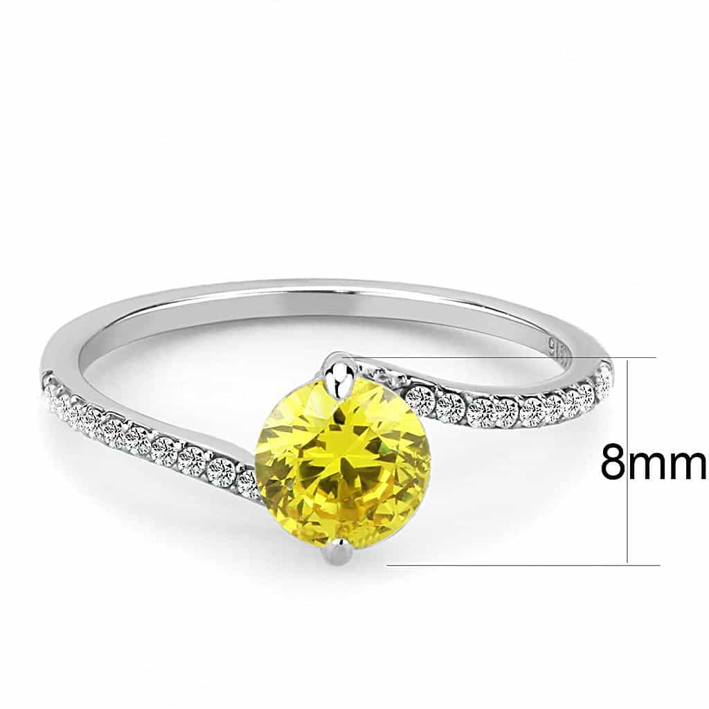 Stainless Steel Yellow CZ Round Prong Pave Solitaire Ring view 4