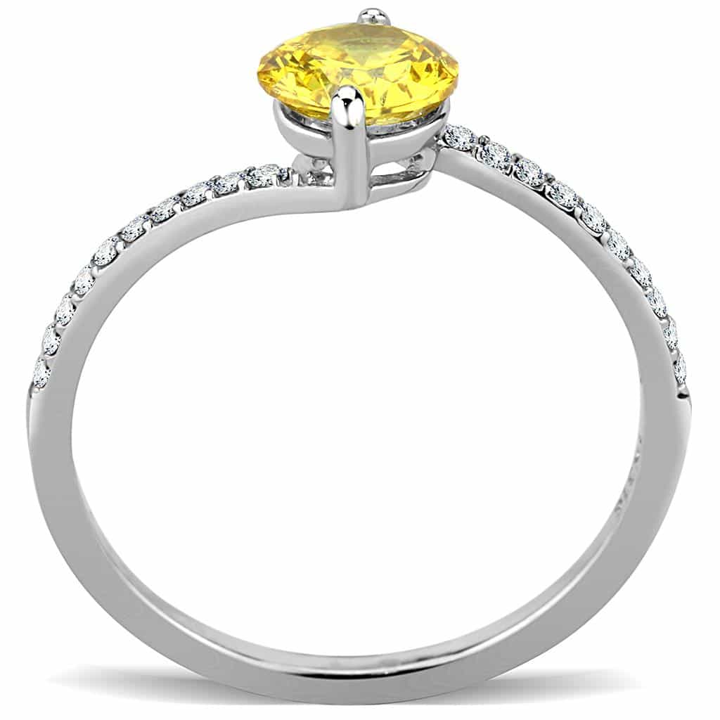 Stainless Steel Yellow CZ Round Prong Pave Solitaire Ring view 6