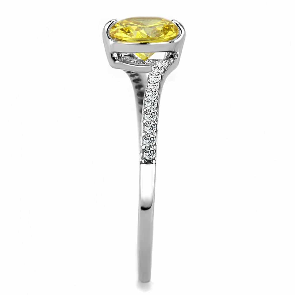 Stainless Steel Yellow CZ Round Prong Pave Solitaire Ring view 8