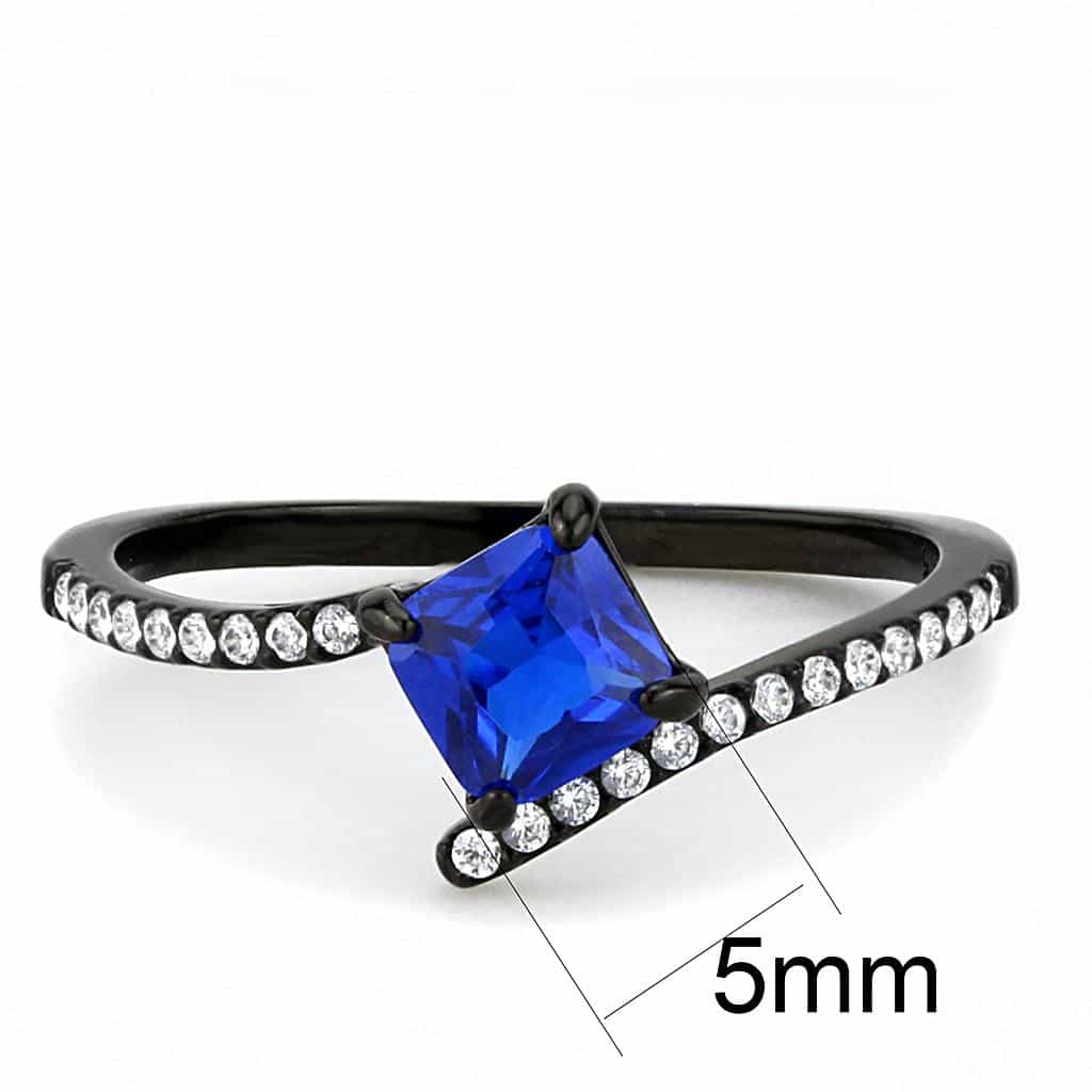 Stainless Steel Black IP Blue CZ Princess Cut Pave Ring view 4