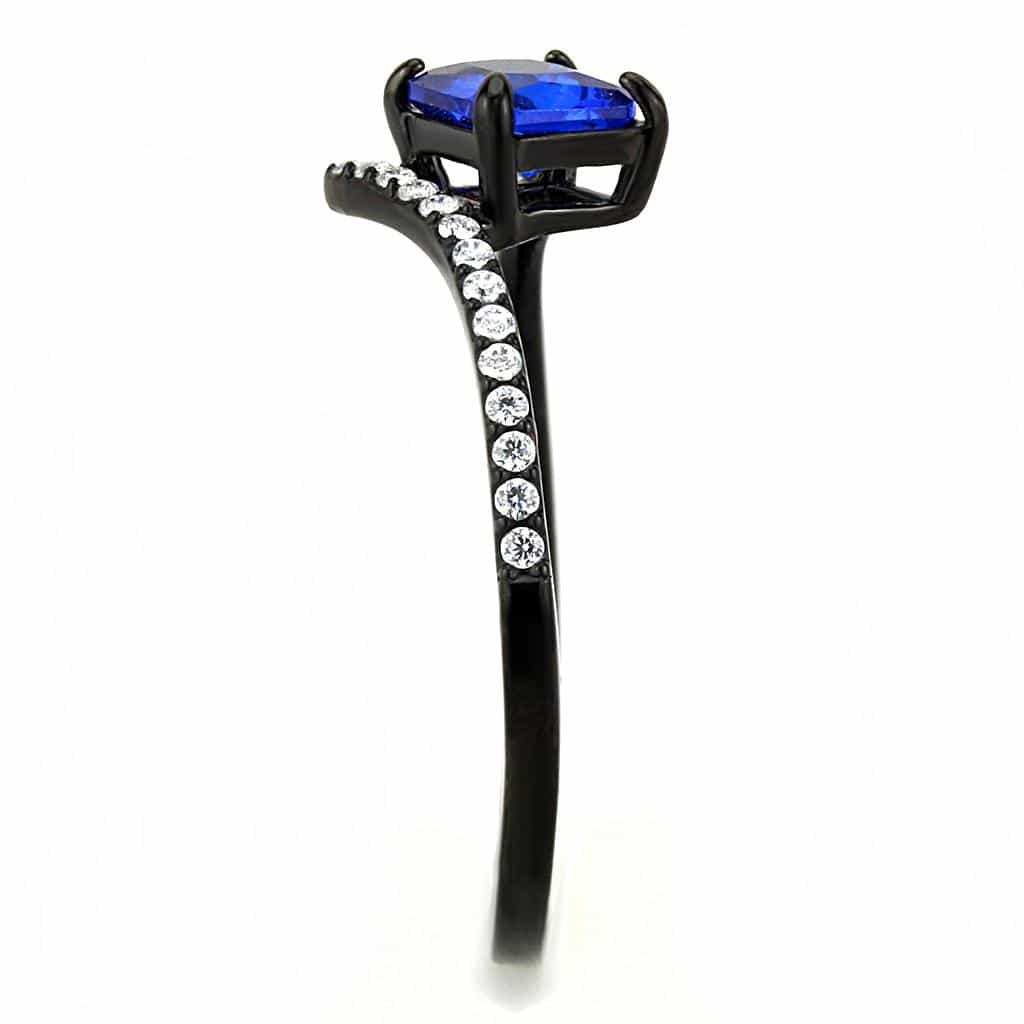 Stainless Steel Black IP Blue CZ Princess Cut Pave Ring view 8