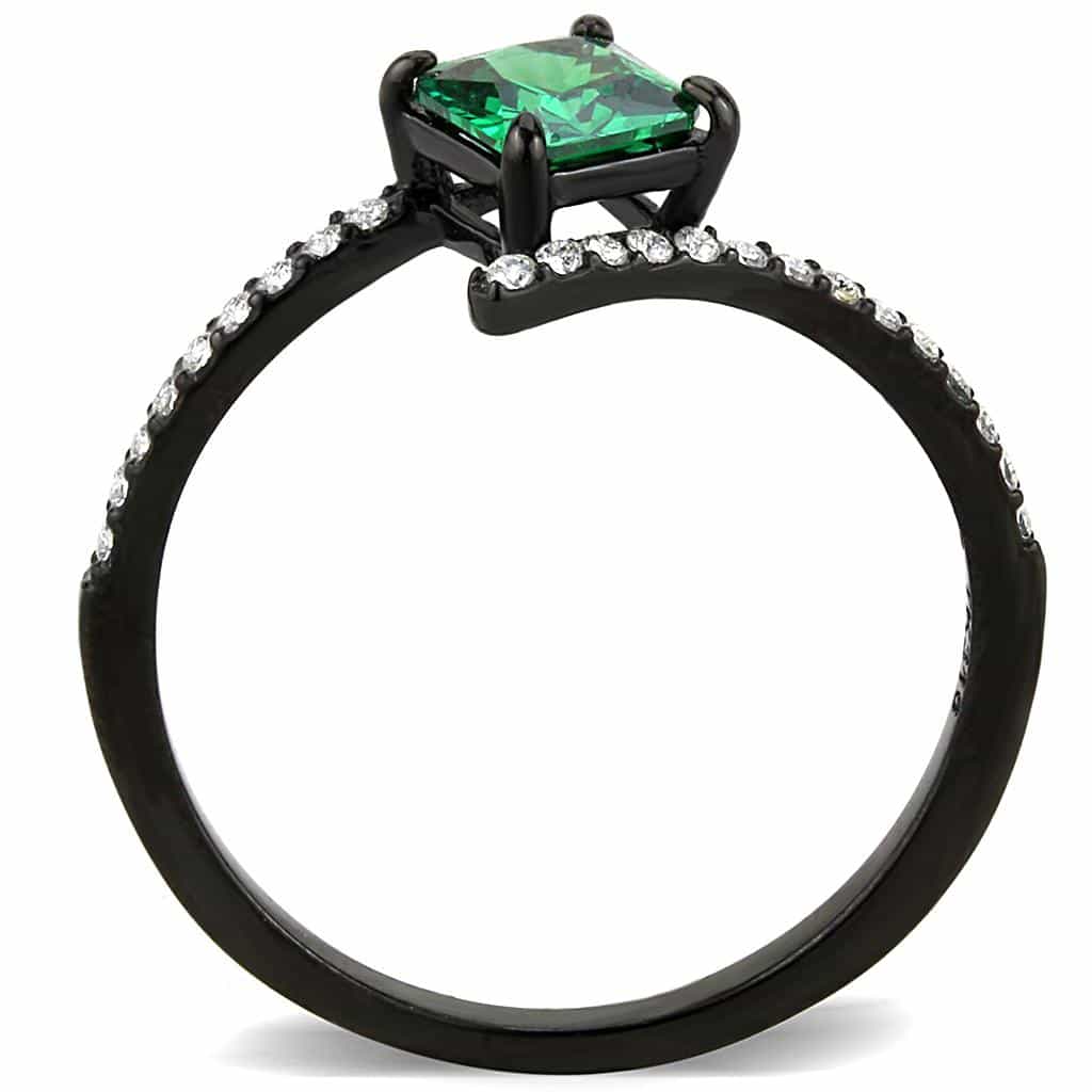Stainless Steel Black IP Green CZ Princess Cut Pave Ring view 6