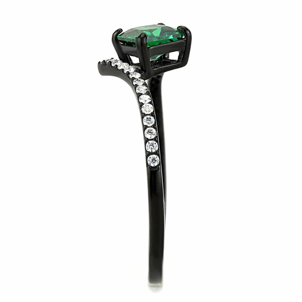 Stainless Steel Black IP Green CZ Princess Cut Pave Ring view 8