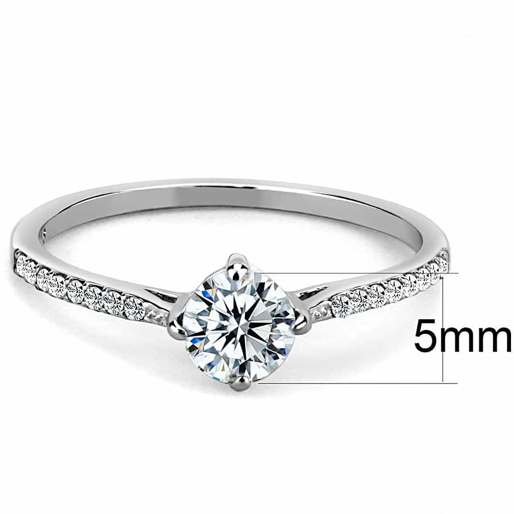 Stainless Steel CZ Round Prong Pave Cathedral Solitaire Ring view 4