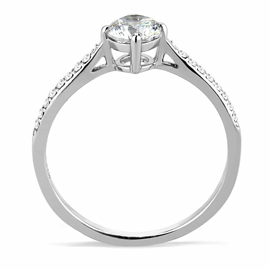 Stainless Steel CZ Round Prong Pave Cathedral Solitaire Ring view 6