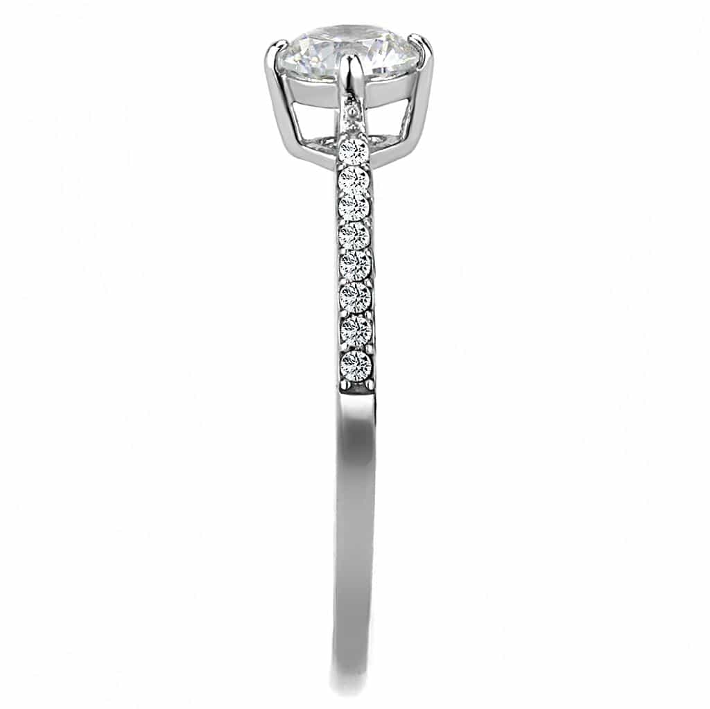 Stainless Steel CZ Round Prong Pave Cathedral Solitaire Ring view 8