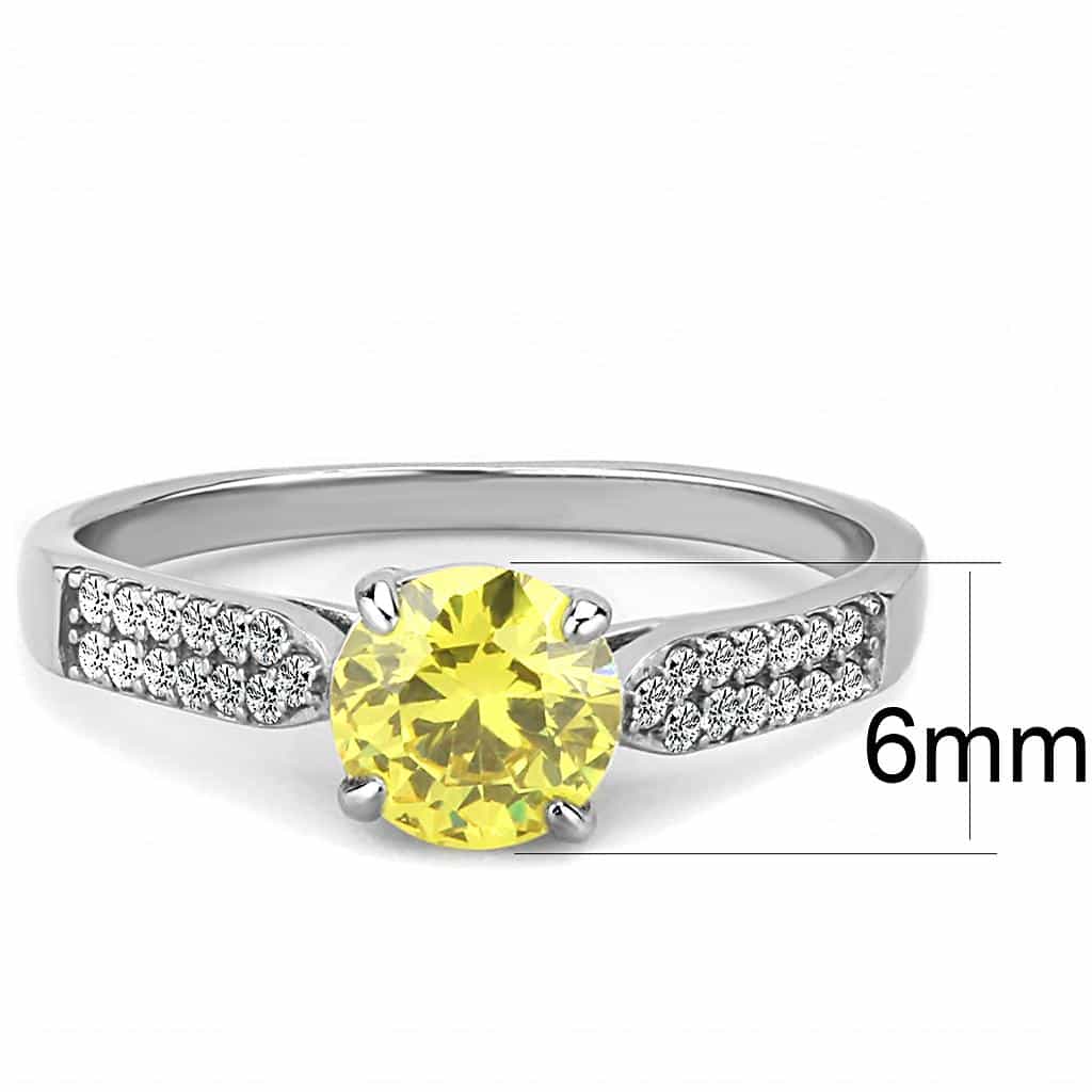Stainless Steel Yellow CZ Round Prong Cathedral Pave Ring view 4