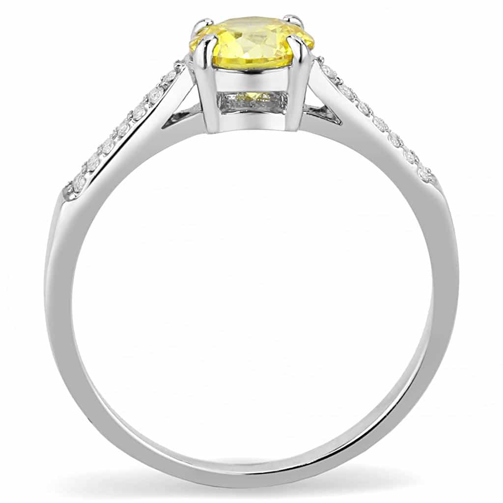 Stainless Steel Yellow CZ Round Prong Cathedral Pave Ring view 6
