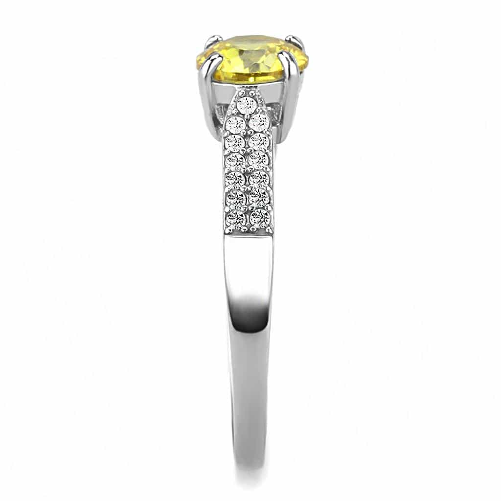 Stainless Steel Yellow CZ Round Prong Cathedral Pave Ring view 8