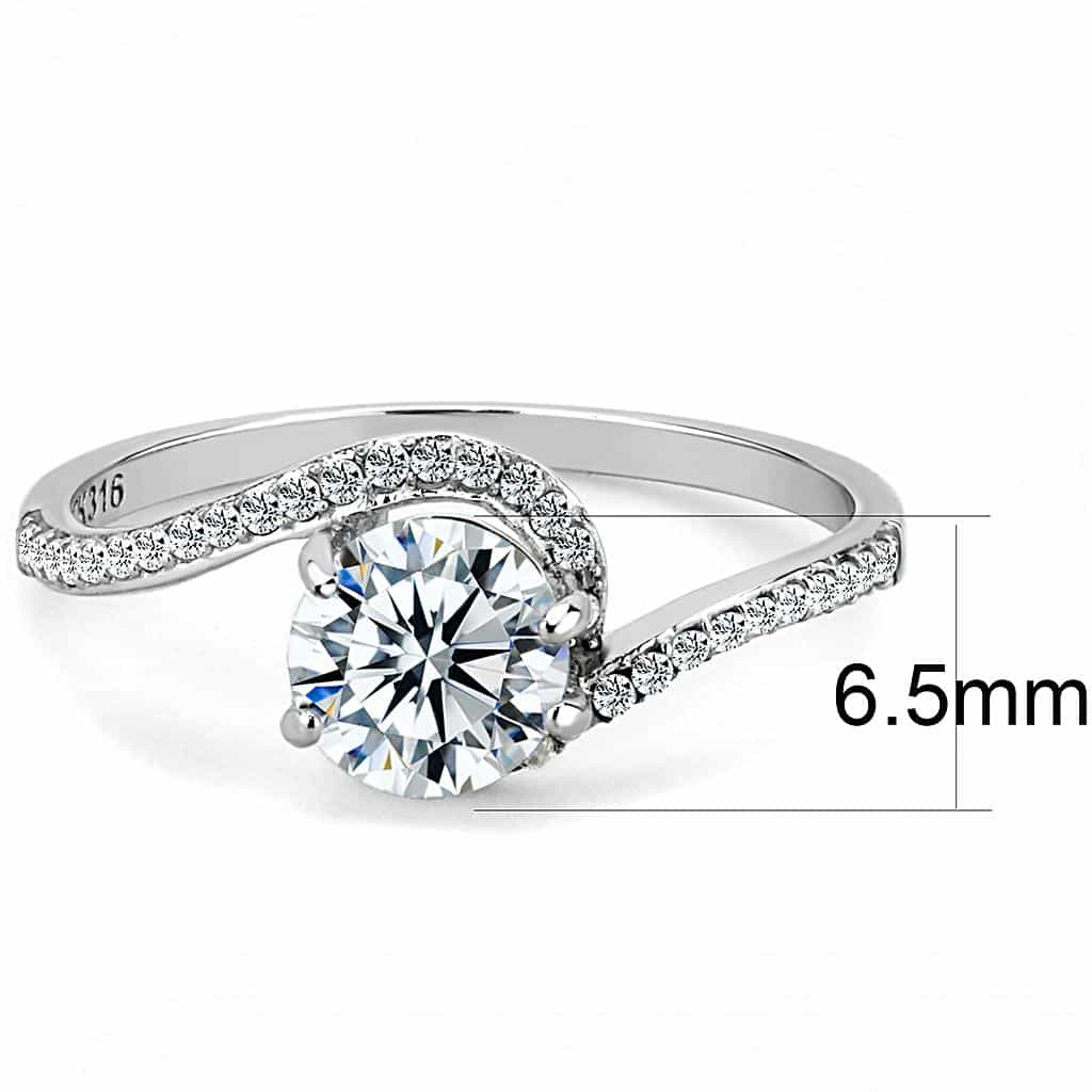 Stainless Steel CZ Round Pave Swirl Bypass Halo Ring view 4