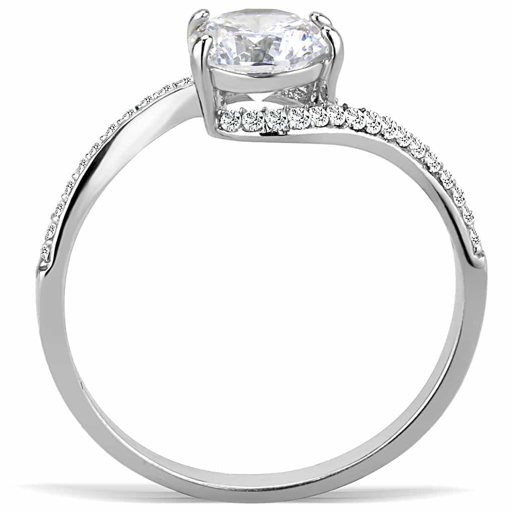 Stainless Steel CZ Round Pave Swirl Bypass Halo Ring view 6