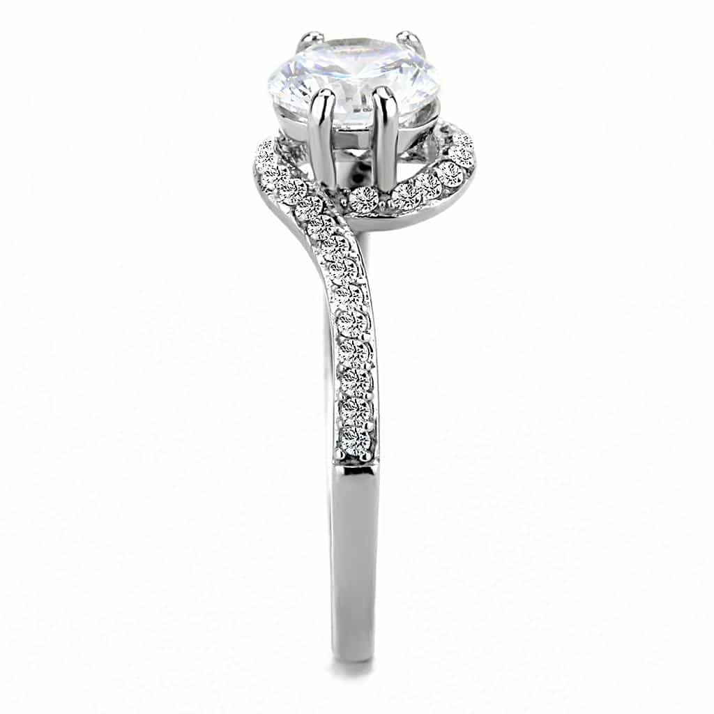 Stainless Steel CZ Round Pave Swirl Bypass Halo Ring view 8