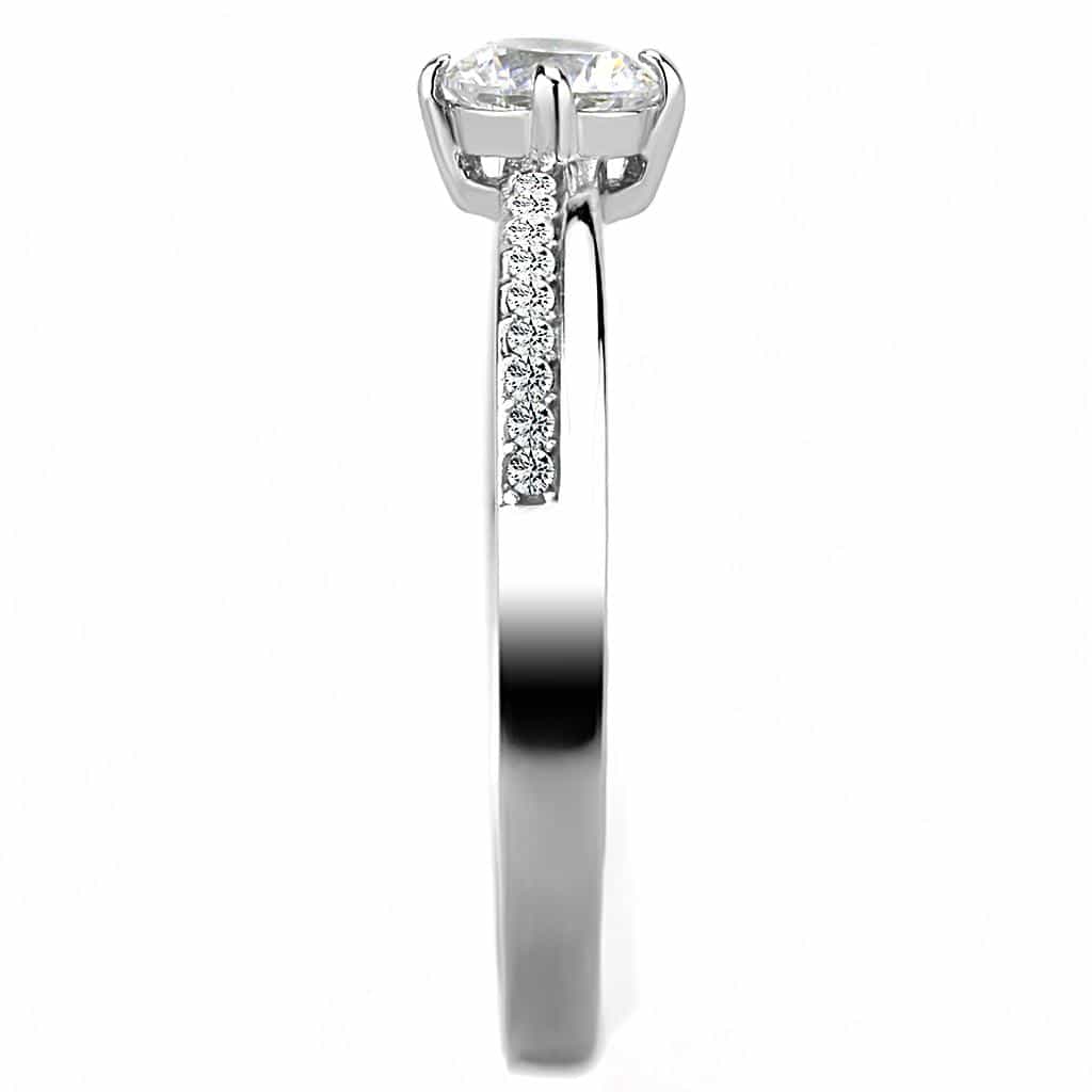 Stainless Steel CZ Round Pave Channel Solitaire Ring view 8