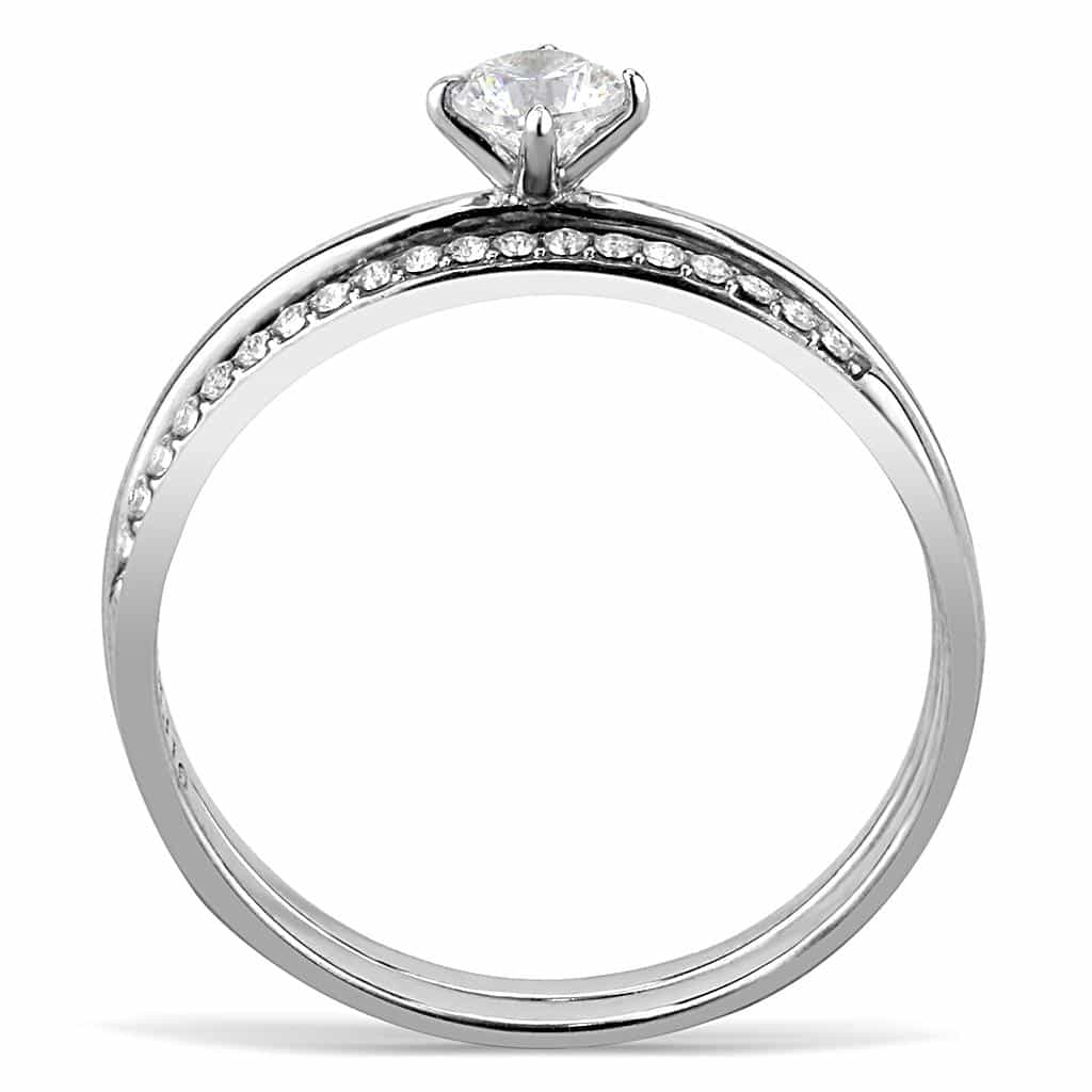 Stainless Steel CZ Round Double Band Pave Solitaire Ring view 6