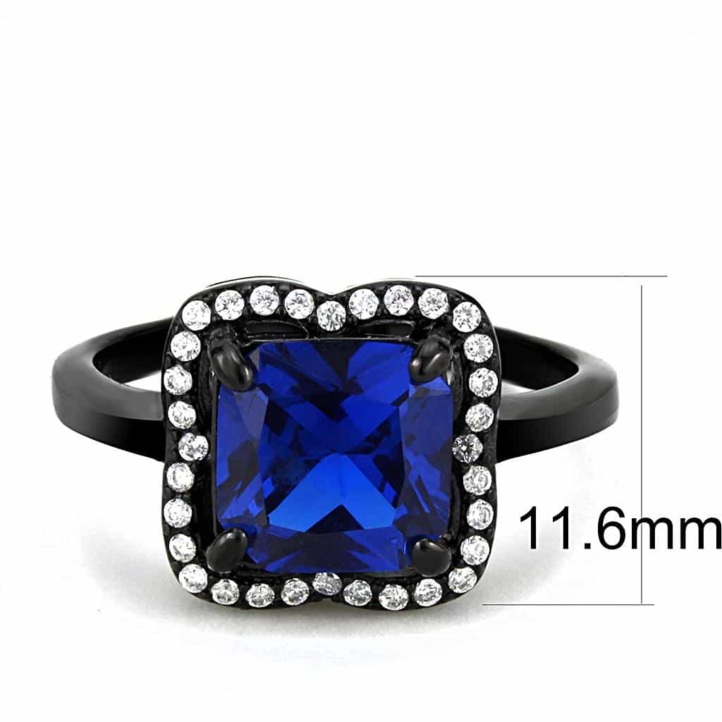 Stainless Steel Black IP Blue CZ Princess Halo Pave Ring view 4