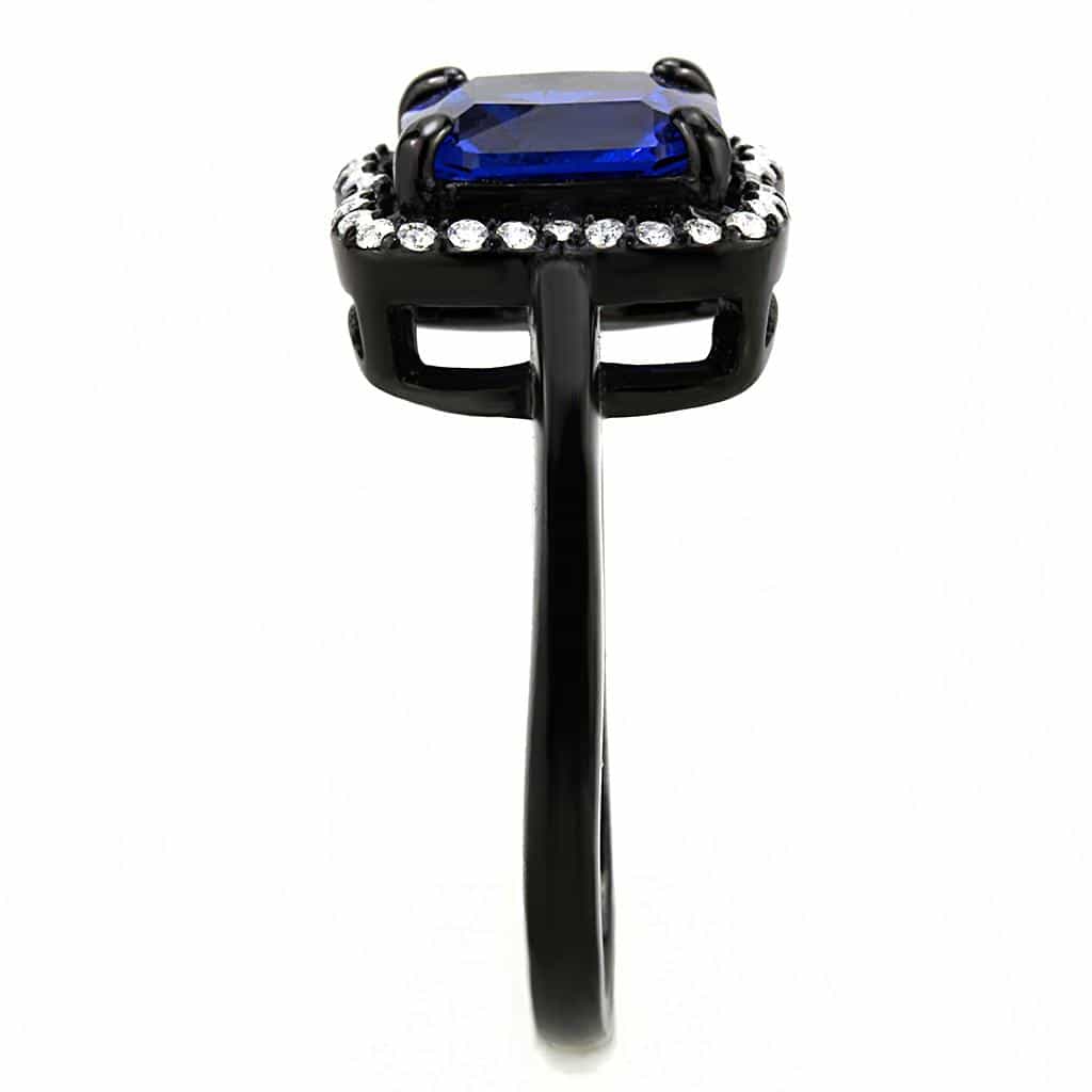 Stainless Steel Black IP Blue CZ Princess Halo Pave Ring view 8