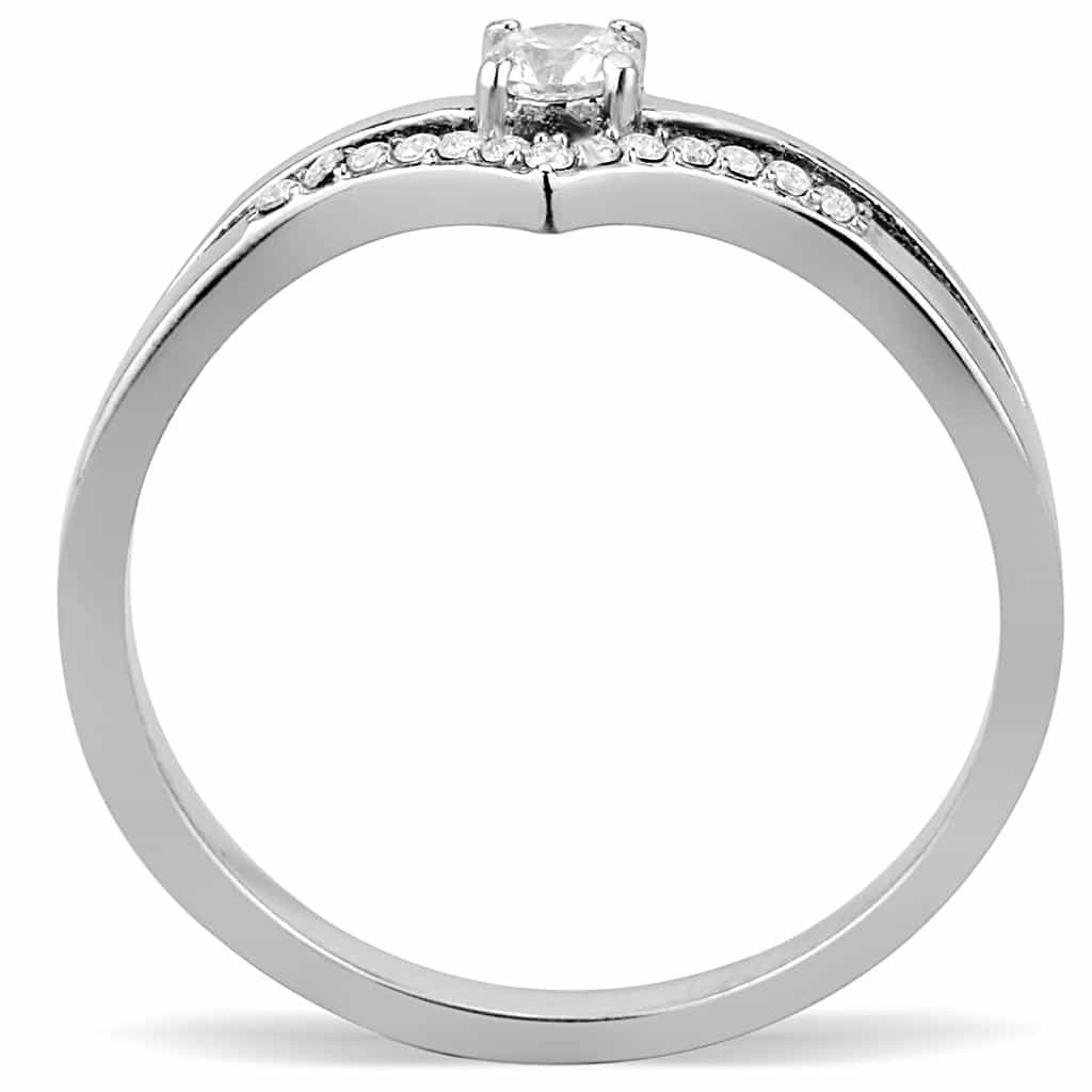Stainless Steel CZ Round Pave Chevron Bypass Ring view 6