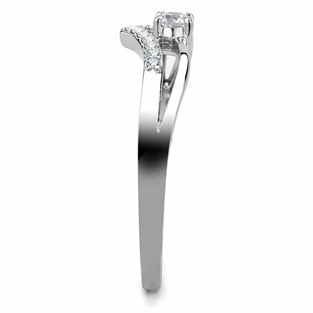 Stainless Steel CZ Round Pave Chevron Bypass Ring view 8