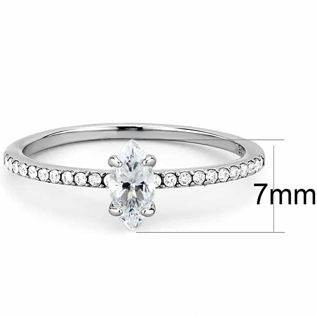Stainless Steel CZ Marquise Prong Pave Thin Solitaire Ring view 4