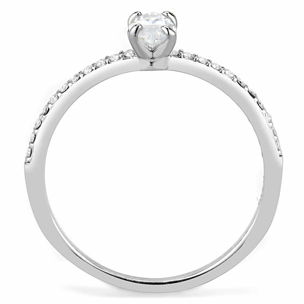 Stainless Steel CZ Marquise Prong Pave Thin Solitaire Ring view 6