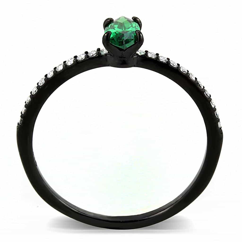 Stainless Steel Black IP Green CZ Marquise Prong Pave Ring view 6