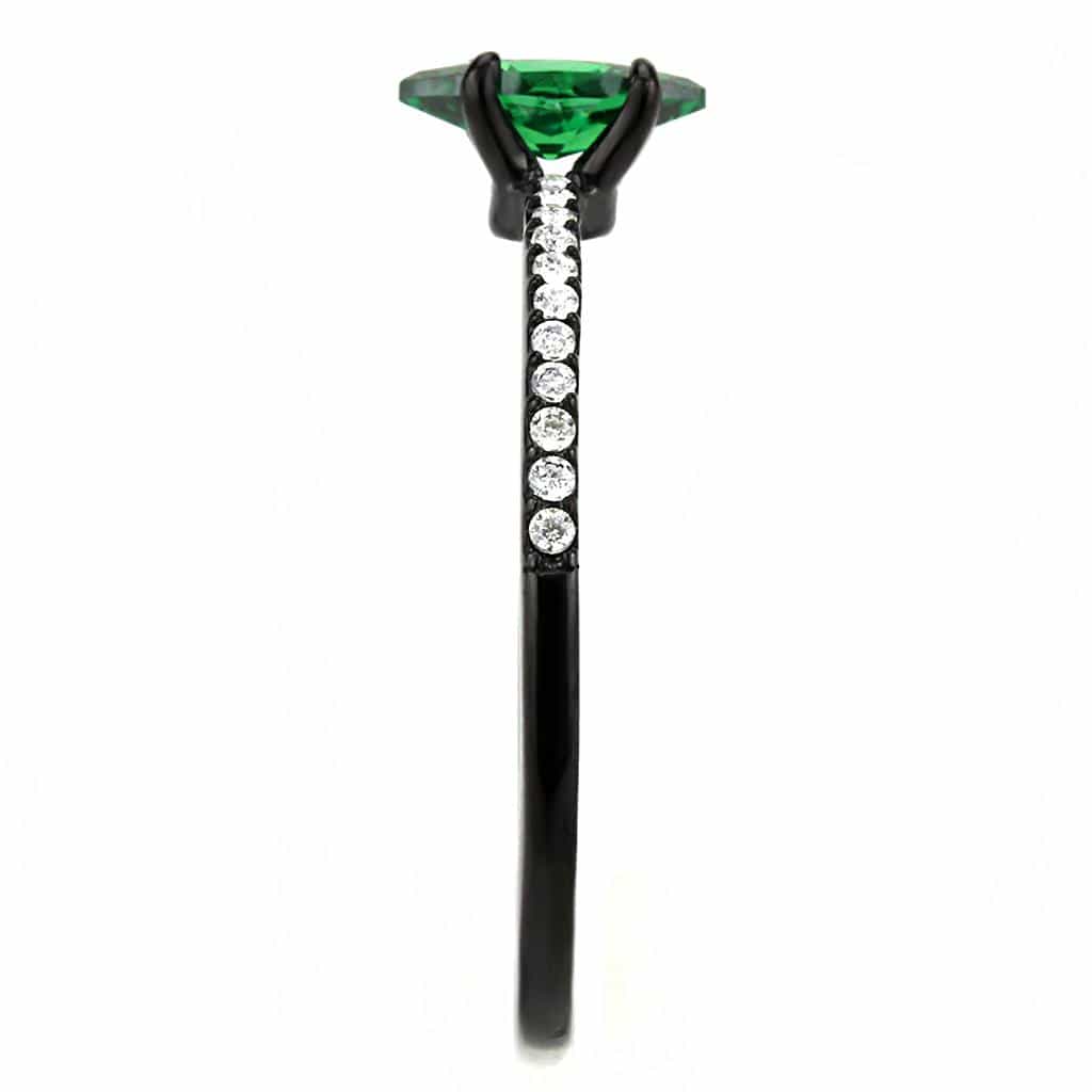 Stainless Steel Black IP Green CZ Marquise Prong Pave Ring view 8