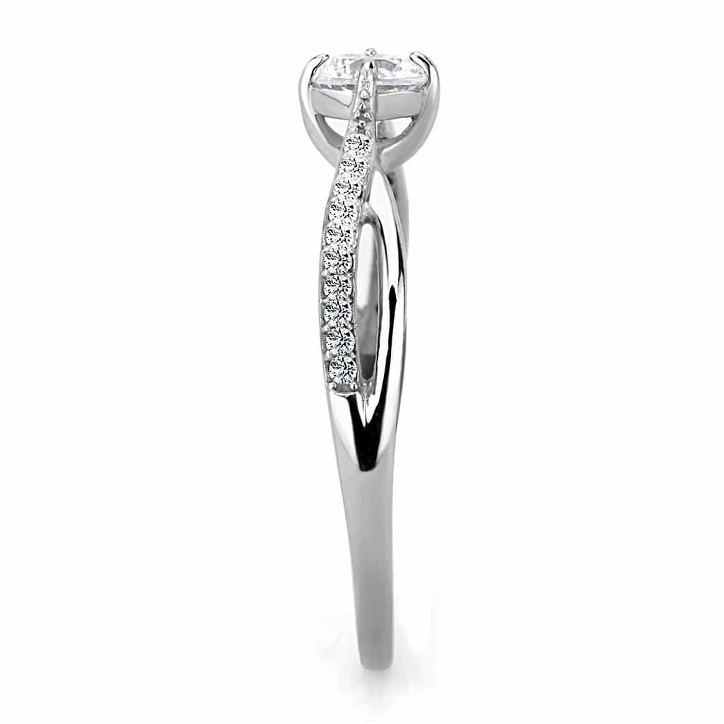 Stainless Steel CZ Round Prong Twisted Pave Solitaire Ring view 8