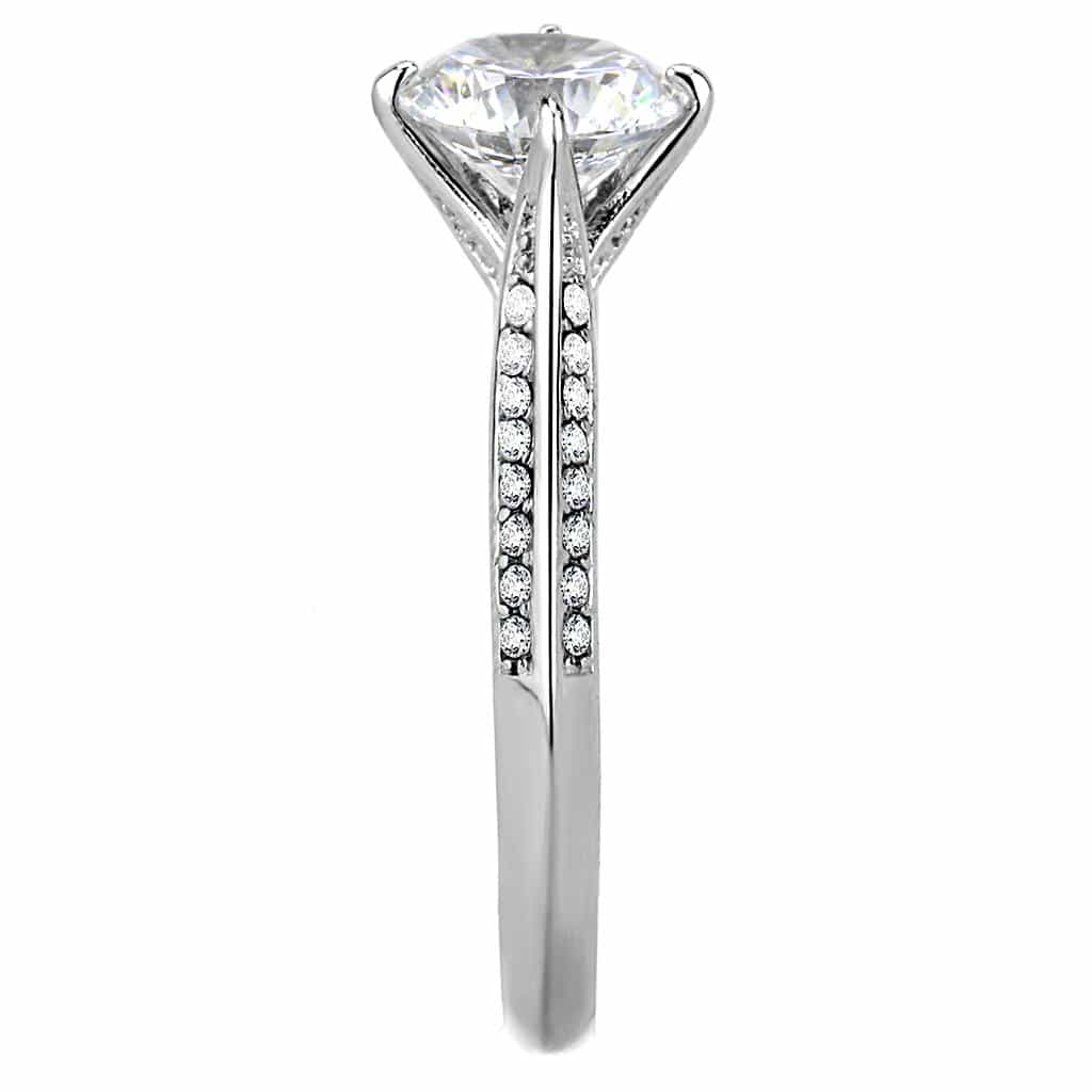 Stainless Steel CZ Round Cathedral Pave Solitaire Ring view 8