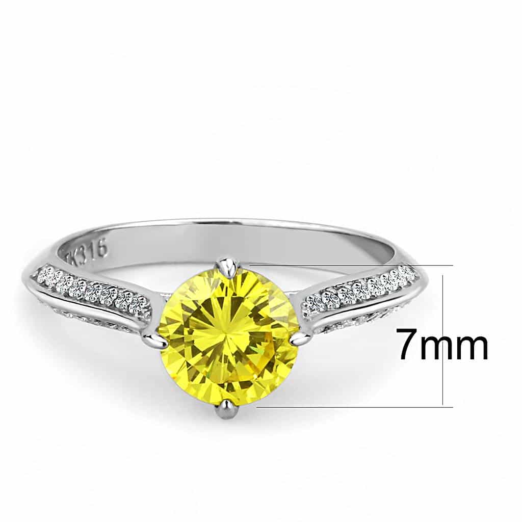Stainless Steel Yellow CZ Round Cathedral Pave Solitaire Ring view 4