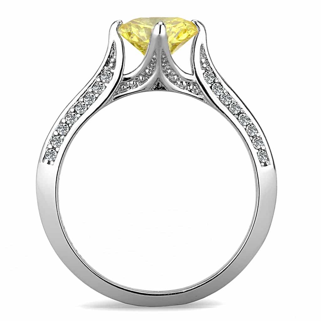 Stainless Steel Yellow CZ Round Cathedral Pave Solitaire Ring view 6